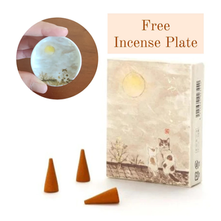 Japanese Incense Cones Cat Autumn with a Free Incense Plate