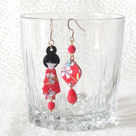 Handmade Origami Earrings | Maiko Red