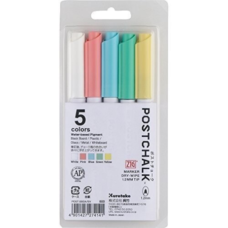 Kuretake ZIG Postchalk Marker Dry-Wipe 5 Colors Set