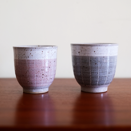 Japanese Yunomi Tea cups Pair | Kakiotoshi Pink & Grey