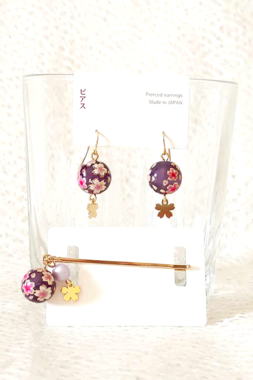 Sakuradama Earrings and Hair Pin | Purple