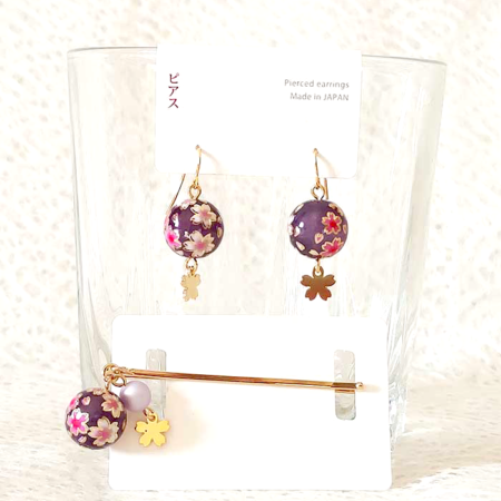 Sakuradama Earrings and Hair Pin | Purple