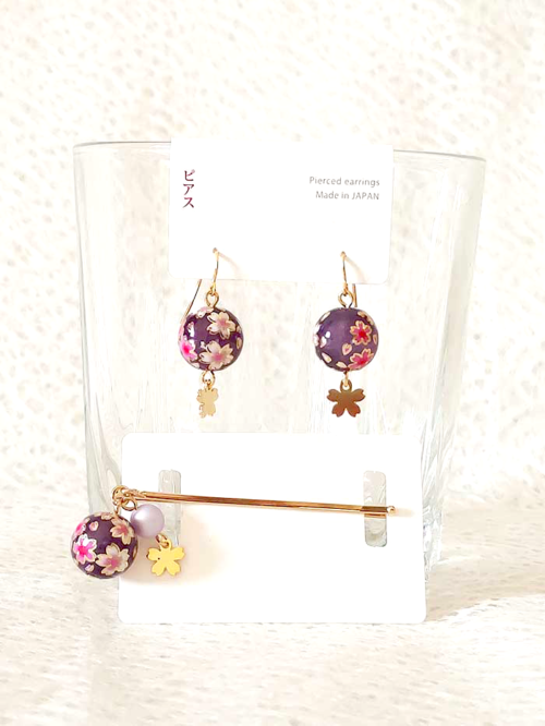 Sakuradama Earrings and Hair Pin | Purple j-okini malta