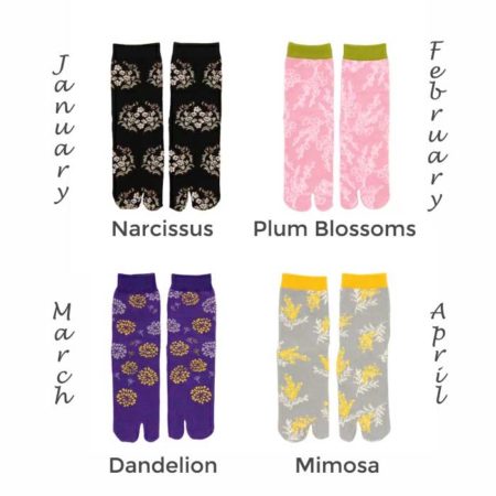 Birth Month Flower Tabi Socks | January – April
