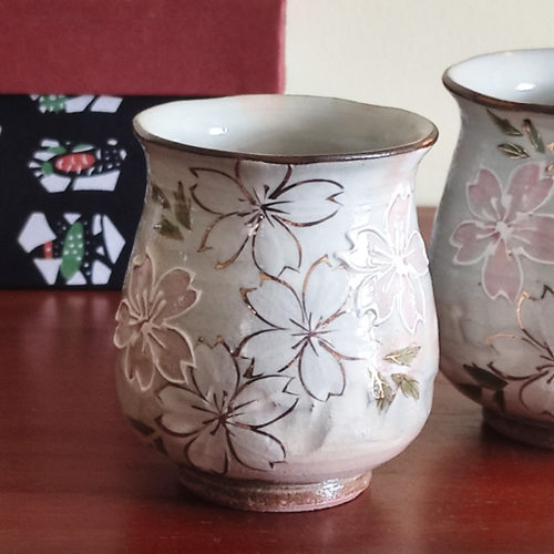 Handmade Yunomi Tea Cups Pair Icchin Sakura j-okini Malta