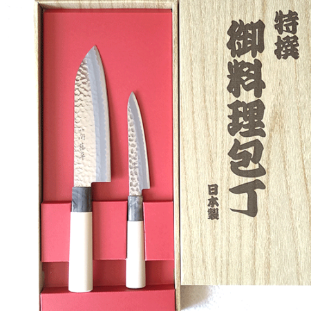 Japanese Kitchen Knife gift set YAXELL | Santoku & Petty | Hammered