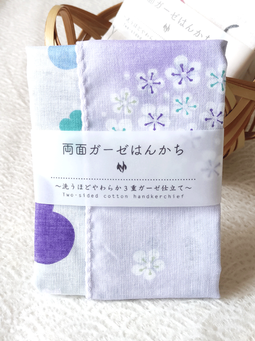 This is a very popular Japanese handkerchief with patterns on both sides of the soft triple gauze. Available at j-okini malta