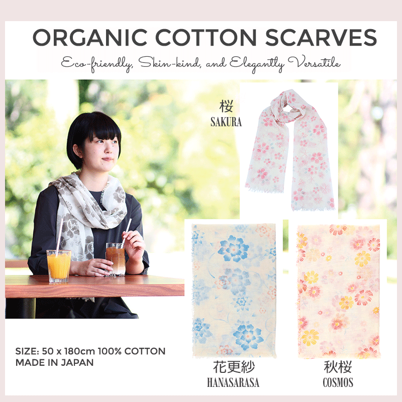 Elevate your style this summer with our exquisite collection of 100% organic cotton scarves. Perfect for the eco-conscious fashionista, these scarves offer both functionality and elegance. Crafted from soft, breathable cotton in Japan, they ensure you stay cool and comfortable, making them the ideal choice for the summer heat. Adorned with unique, traditional Japanese flower patterns, our scarves add a touch of sophistication to any outfit, serving as the perfect accessory for style or sun protection. Material: Luxurious 100% cotton, ensuring breathability and comfort. Enhanced with collagen extract for a gentle, skin-friendly touch. Functionality: Offers excellent sun protection, doubling as a chic, fashionable accessory. Design: Beautifully inspired by traditional Japanese flower motifs, adding elegance and a story to your summer wardrobe. Embrace sustainable fashion without compromising on style or comfort with our Japanese organic cotton scarves. Available at j-okini.com Malta