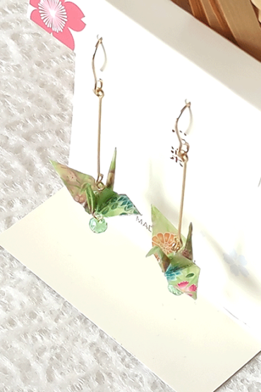 Premium Handmade Origami Earrings | Crane Green