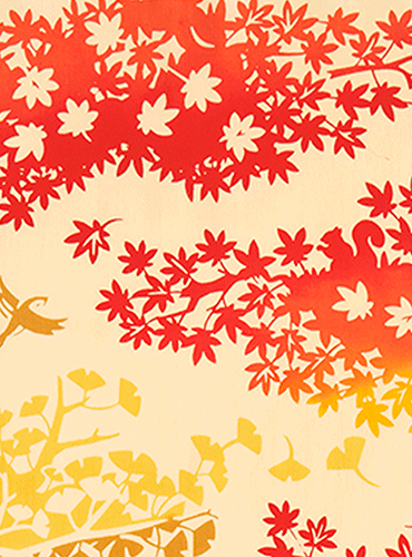 Traditional Japanese Tenugui featuring vibrant momiji (maple) leaves with Mount Fuji in the background. Dyed using the Chusen technique, the fabric showcases rich colors and intricate patterns. Approximately 30 cm x 90 cm in size, versatile as a hand towel or wall decoration.. Available at j-okini.com in Malta