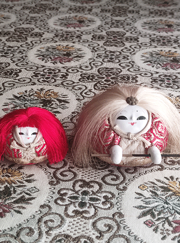 Vintage Kimekomi Dolls (連獅子 Renshishi Kabuki Pair)