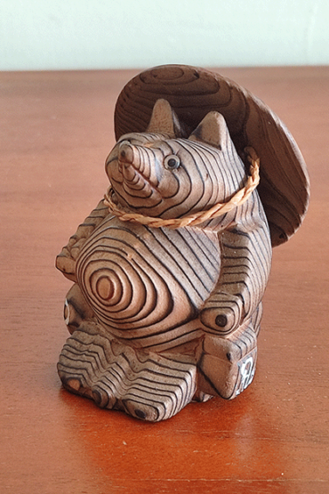 Vintage Tanuki Wooden Doll with Hat