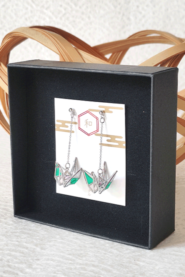 Handmade Stained Glass Origami Crane Earrings