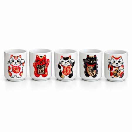 Maneki-Neko 5-Piece Sake Cup Set