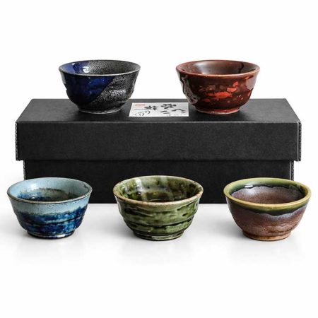 5-Piece Glazed Sake Cup Gift Set