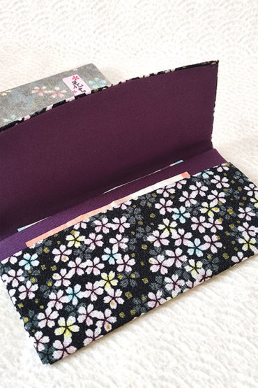 Hana Chirimen Kimono Wallet | Sakura Black