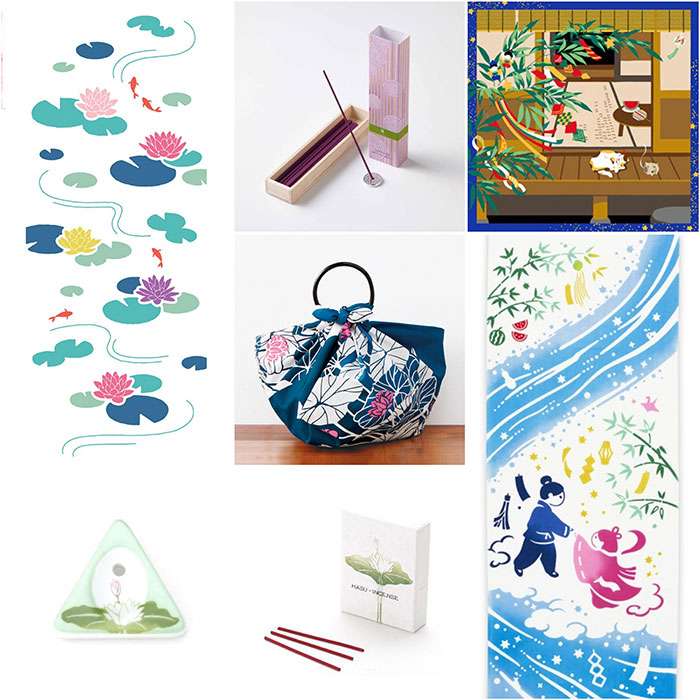 Lotus Furoshiki, Lotus Incense & incense stand, Tanabata Tenugui and Furoshiki