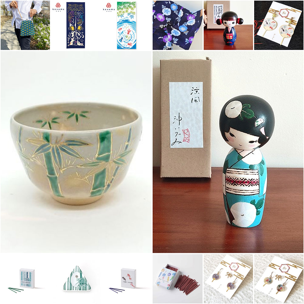 List of products related Japanese summer, Matcha bowl, Seigaiha, Asagao, Kokeshi doll, Kingyo Gold fish