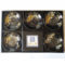 Black porcelain plate set of 5 with a spiral-carved surface and gold and silver painted seasonal motifs. Japanese Mino-yaki plate set