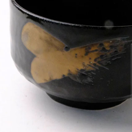 Kurogane brushstroke Genji matcha bowl from Japan