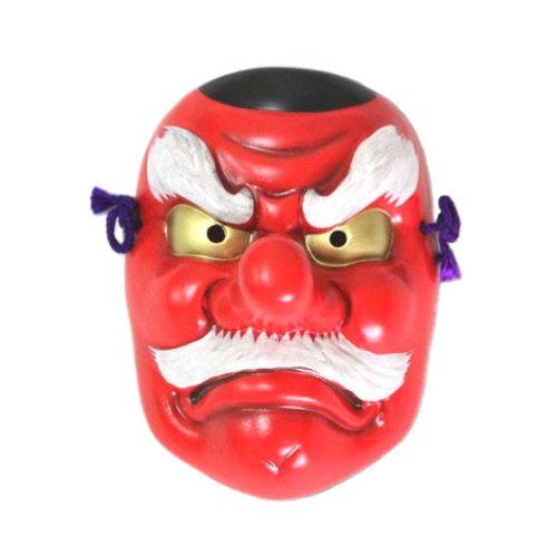 Handcrafted pottery noh mask of Tengu, legendary Japanese creature for wall decoration. Available at j-okini.com in Malta