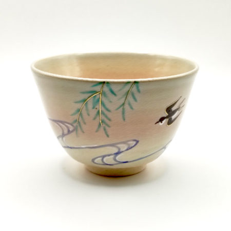 Kiyomizu-ware Matcha Bowl Yanagi ni Tsubame (Willow and Sparrow)