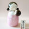 Japanese Kokeshi doll Yume Komori by Usaburo – large 19.5cm wooden doll of a mother holding a baby, with silver and sparkling pink haori decorated with cherry blossoms. j-okini.com in Malta