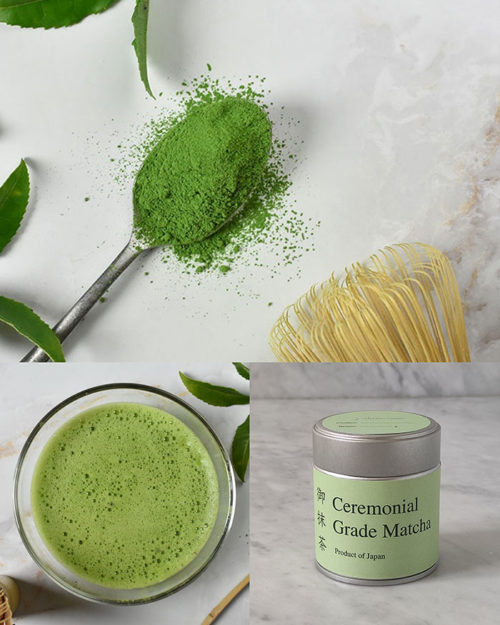 Bright green Matcha powder made from Okumidori and Saemidori cultivars. Japanese ceremonial grade Matcha tea in a tin, pesticide-free. Available at j-okini.com in Malta