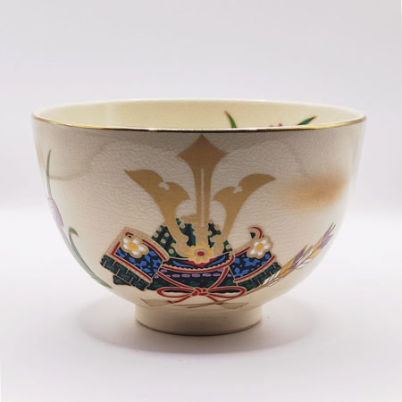 Vintage Handmade Matcha Bowl – Kabuto and Japanese Iris Design