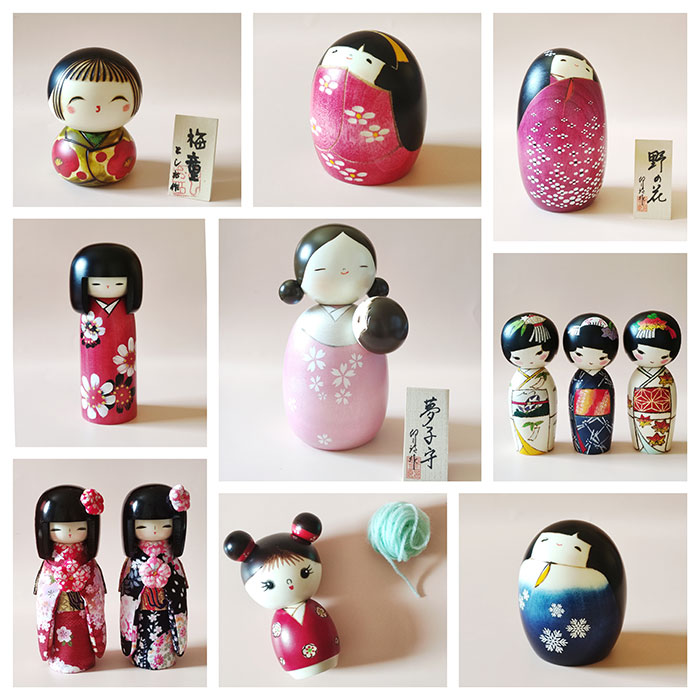 Handmade Kokeshi dolls by Japanese artists, available at j-okini.com in Malta