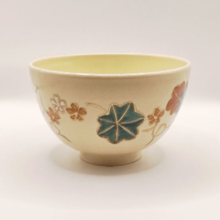Vintage Handmade Matcha Bowl – Sakura and Autumn Grass Motifs