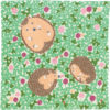 Green organic cotton Furoshiki featuring a hedgehog family relaxing in a clover field, designed by Kata Kata, made in Japan.. Available at j-okini.com in Malta