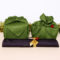 j-okini glossy Furoshiki wrapping cloth in green and purple, 45cm, with subtle logo in the corner