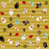 Maneki-Neko Furoshiki Wrapping Cloth | 48cm in mustard color with different smiley maneki-neko. Made in Japan. Available at j-okini.com in Malta