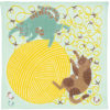 Green organic cotton Furoshiki featuring a playful cat with a ball of yarn, designed by Kata Kata, made in Japan.. Available at j-okini.com in Malta