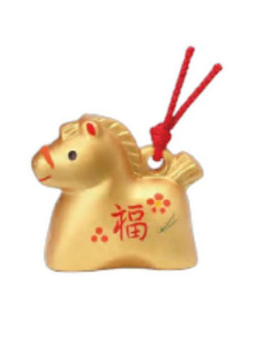 Saiki Shofuku Golden Horse Pottery Bell – Japanese Zodiac Figurine (2026 Year of the Horse)