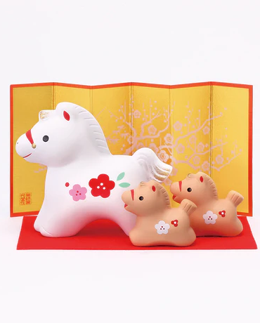 Nishiki Lucky Horse Family Figurine – Japanese Zodiac (2026 Year of the Horse)