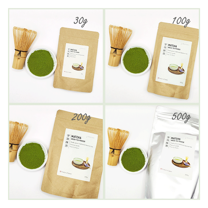 Premium grade Matcha 30g, 100g 200g and 500g bags