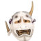 Japanese Hannya mask pottery wall decoration with one detached horn, 20.6 cm tall, expressive demon design inspired by Noh theatre. Available at j-okini.com in Malta