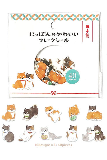 Nippon Kawaii Flake Stickers | Dogs & Cats (40 Pieces)