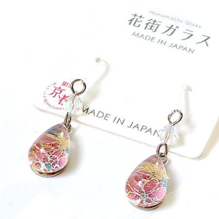 Kyoto Hanamachi Glass Earrings – Red & Pink Floral Design