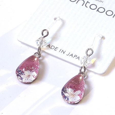 Kyoto Hanamachi Glass Earrings – Pink with White Flower