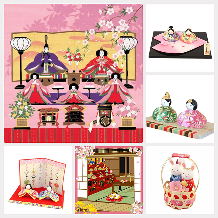 Small Hina dolls and Furoshiki wrapping cloth for decoration.