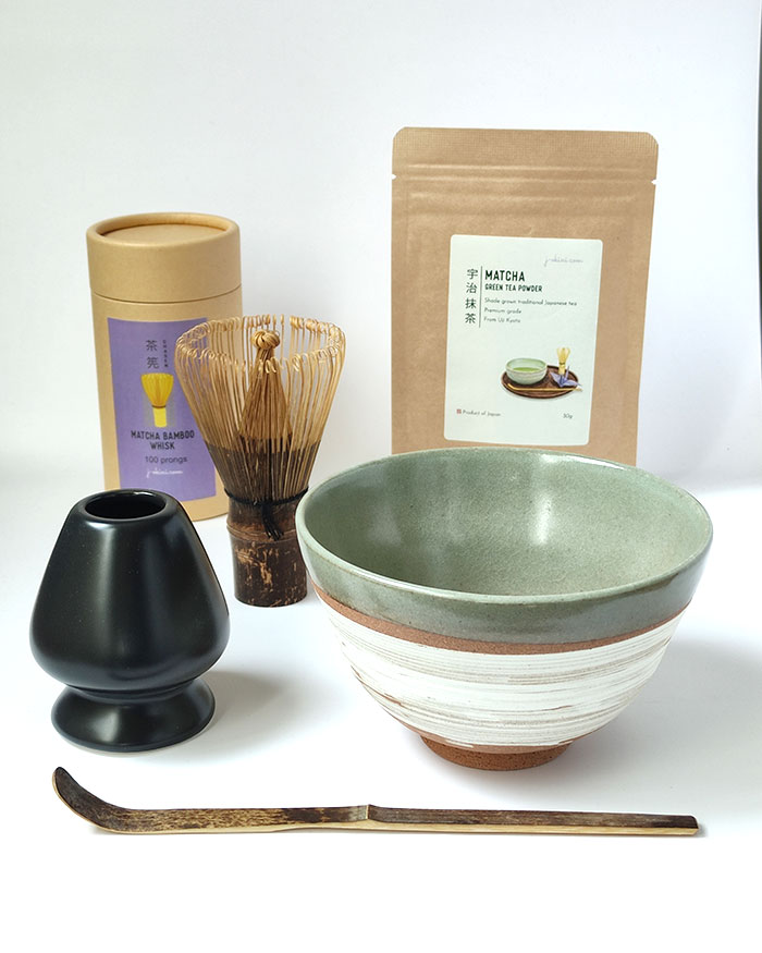 Traditional Matcha preparation set with Uji Matcha from Kyoto. Available at j-okini.com in Malta