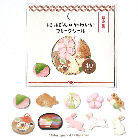Nippon Kawaii Flake Stickers | Wagashi Collection (40 Pieces)