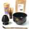 Traditional Matcha preparation set with Uji Matcha from Kyoto and Mino ware black bowl. Available at j-okini.com in Malta