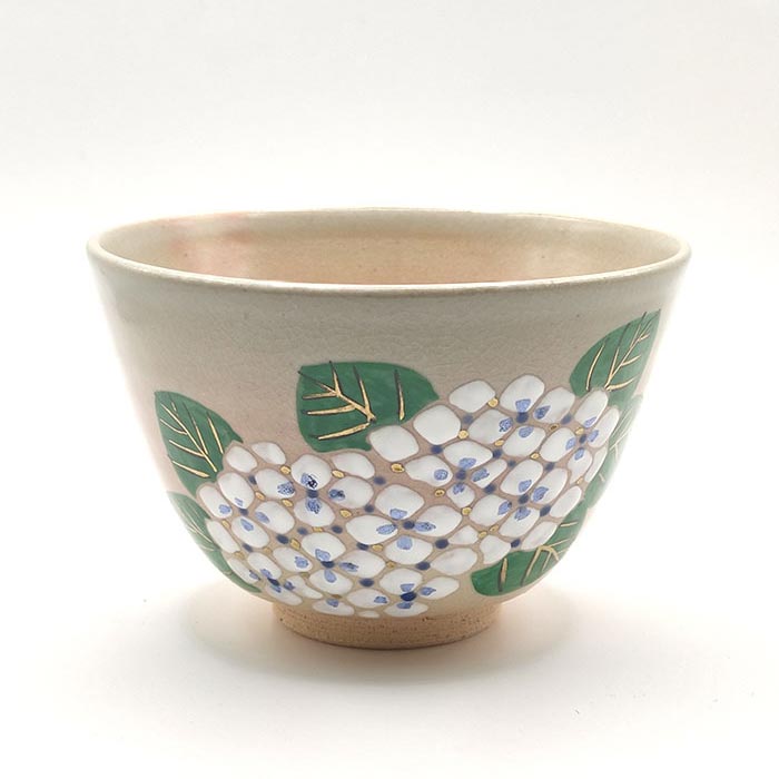 Handmade Kiyomizu yaki Hydrangea Matcha bowl available at j-okini.com in Malta