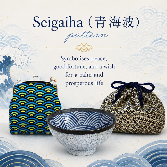 Japanese Seigaiha pattern products Kyoto crossbody bag, Japanese lunch bag, Mino ware Seigaiha donburi bowl
