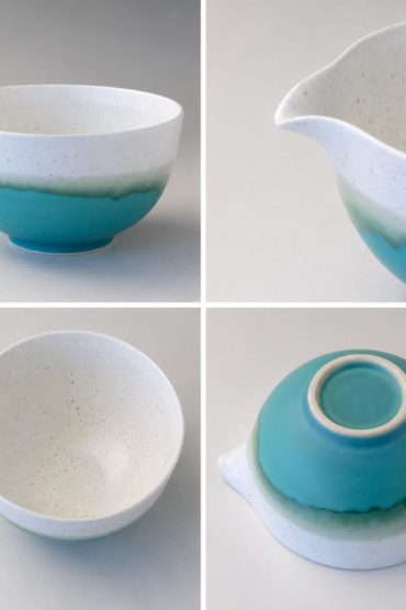 Japanese Turquoise Blue Katakuchi matcha bowl with pouring spout, Mino ware porcelain chawan made in Japan. Available at j-okini.com in Malta