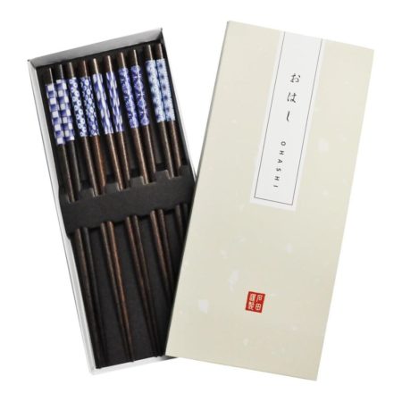 Japanese Wakasa Lacquered Chopsticks Set – Ai-no-En Blue & White | 5 Pairs Japanese Wakasa Lacquered Chopsticks Set – Ai-no-En Blue & White | 5 Pairs